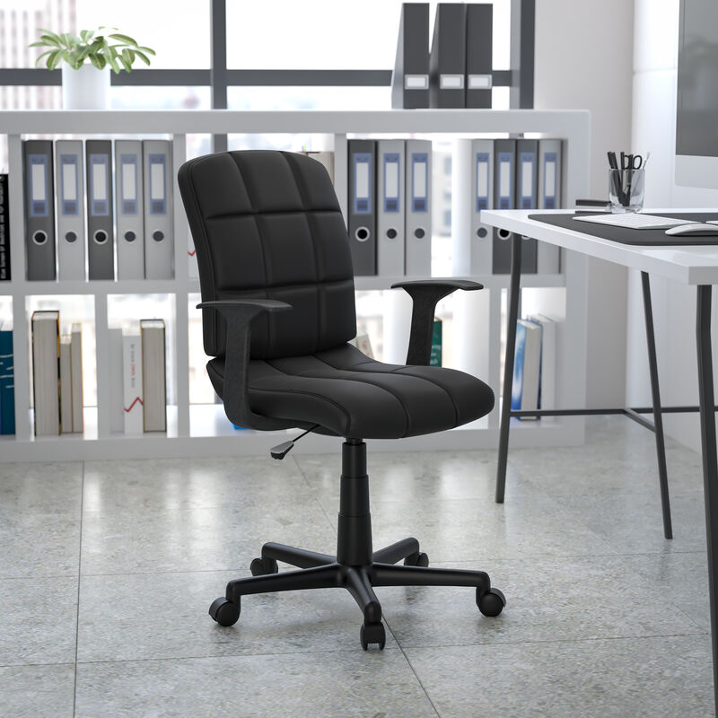 Clayton Mid-Back Quilted Vinyl Swivel Task Office Chair with Arms image number 1