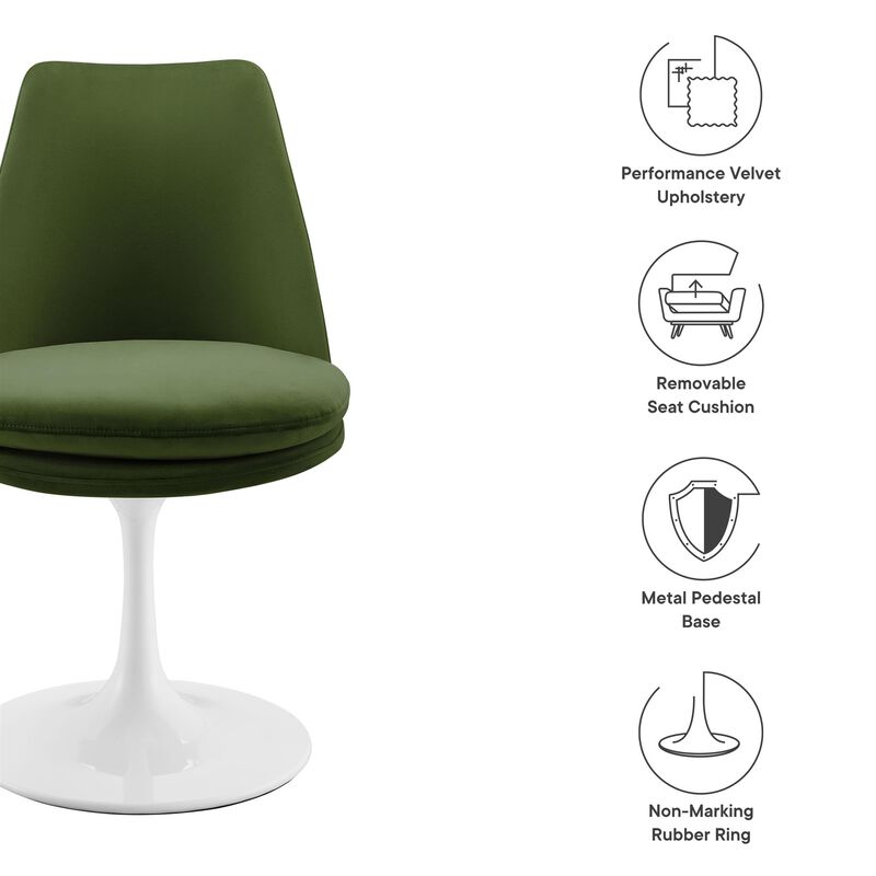 Modway Lippa Velvet Swivel Dining Side Chair in White Moss Green - Armless Accent Chair with Stain-Resistant Performance Velvet Upholstery - 360&deg; Rotating Office Chair image number 3