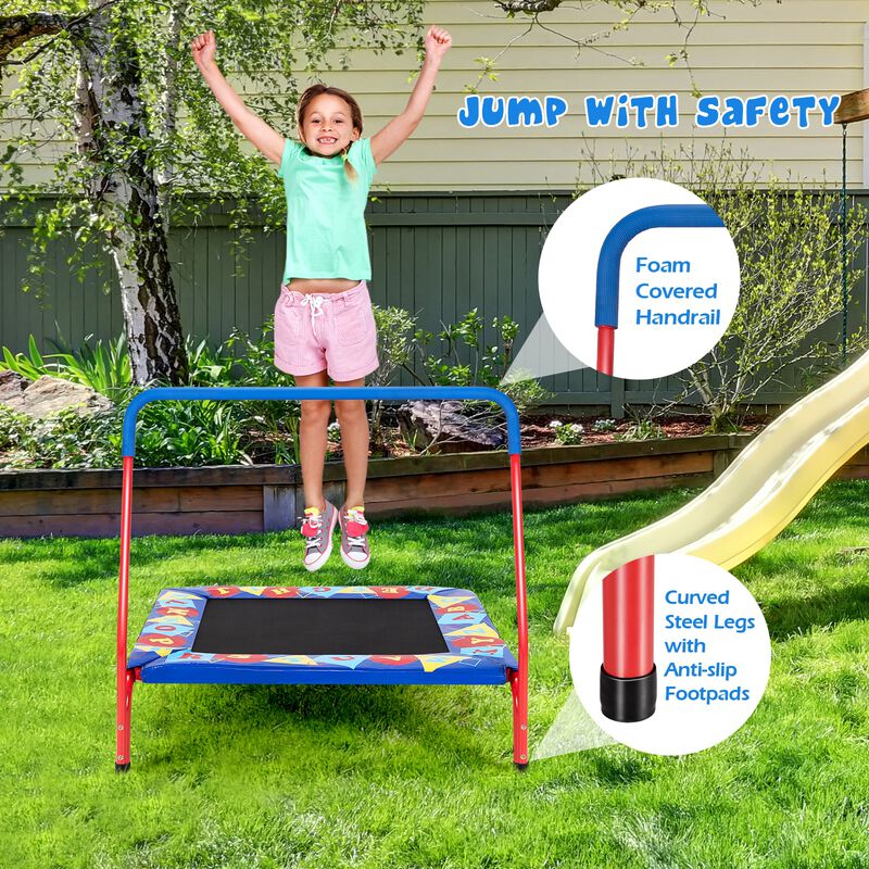 Kids Square Trampoline with Safety Foamed Handrail for Indoor Outdoor Use image number 3