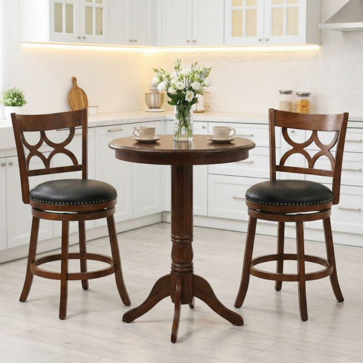 Set of 2 Swivel Bar Stools with High Backrest and Wood Frame