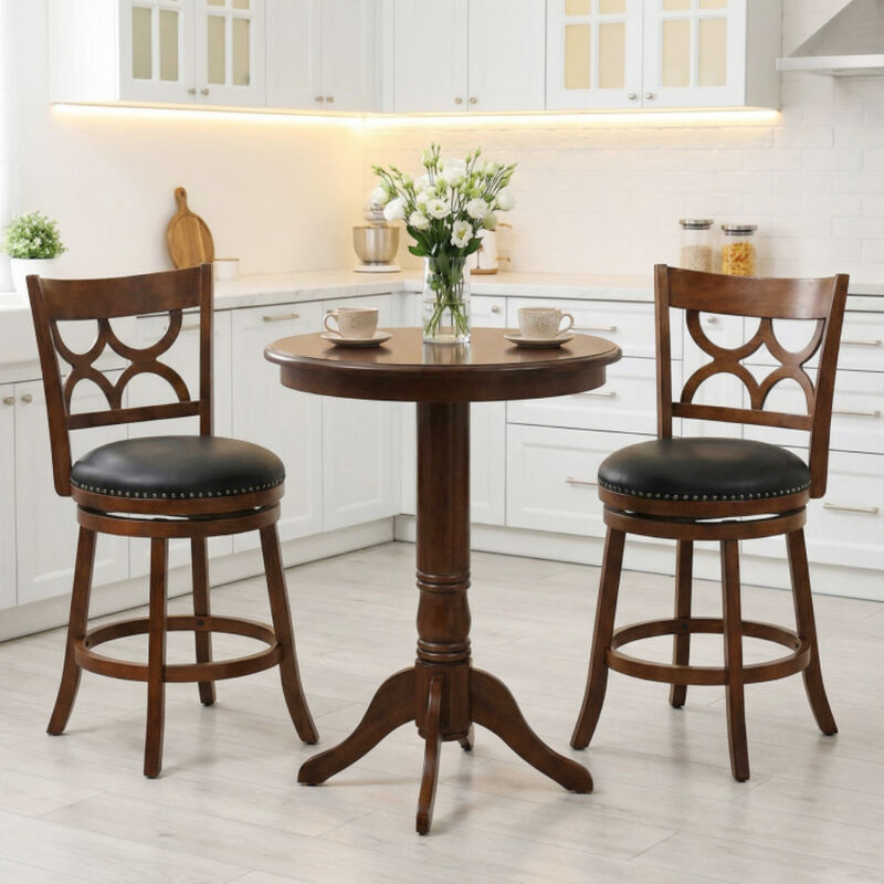 Set of 2 Swivel Bar Stools with High Backrest and Wood Frame image number 1