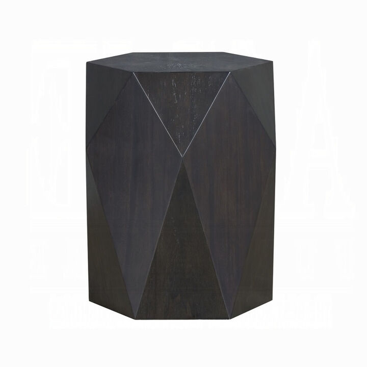 Hano Side End Table, Black Rubberwood, 22 Inch Modern Geometric Body