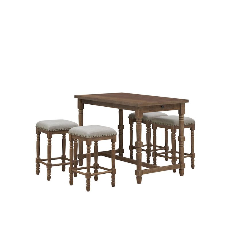 Carolina Chair & Table Brittany Bar Table with 4 Counter Stools - Vintage Walnut
