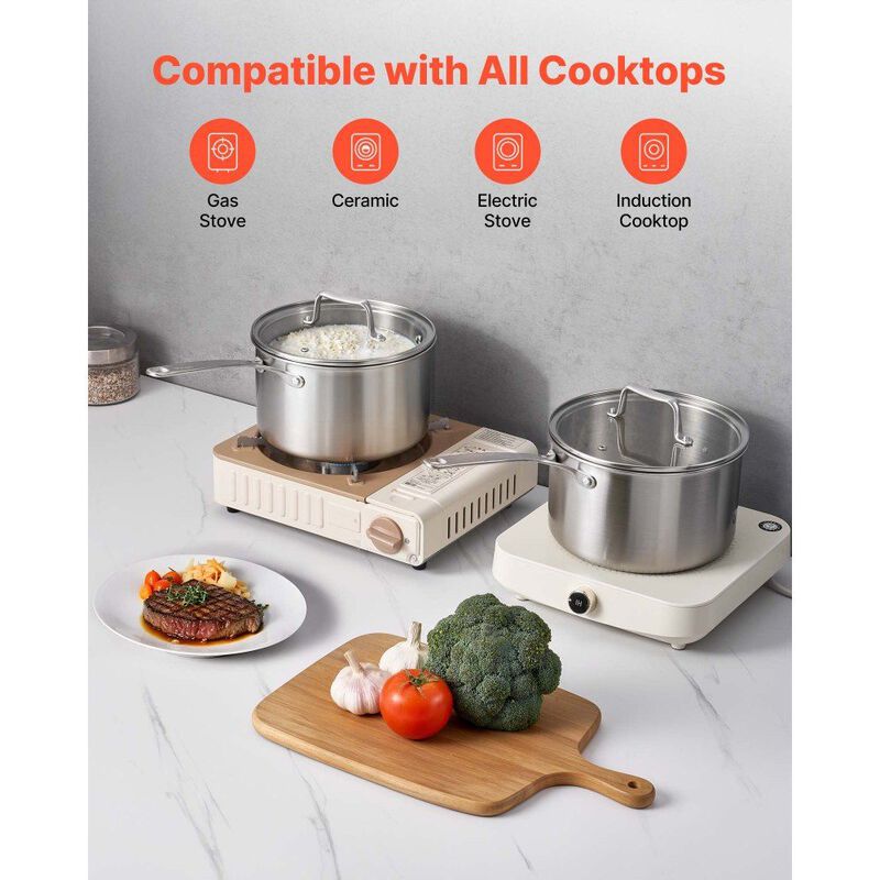 Stainless Steel 4 Qt Saucepan with Glass Lid, Nonstick Small Cooking Pot-Silver image number 6