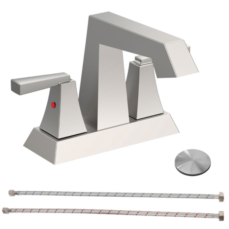 Brushed Nickel 2-Handle Bathroom Faucet, Centerset with Pop-Up Drain & Supply Lines