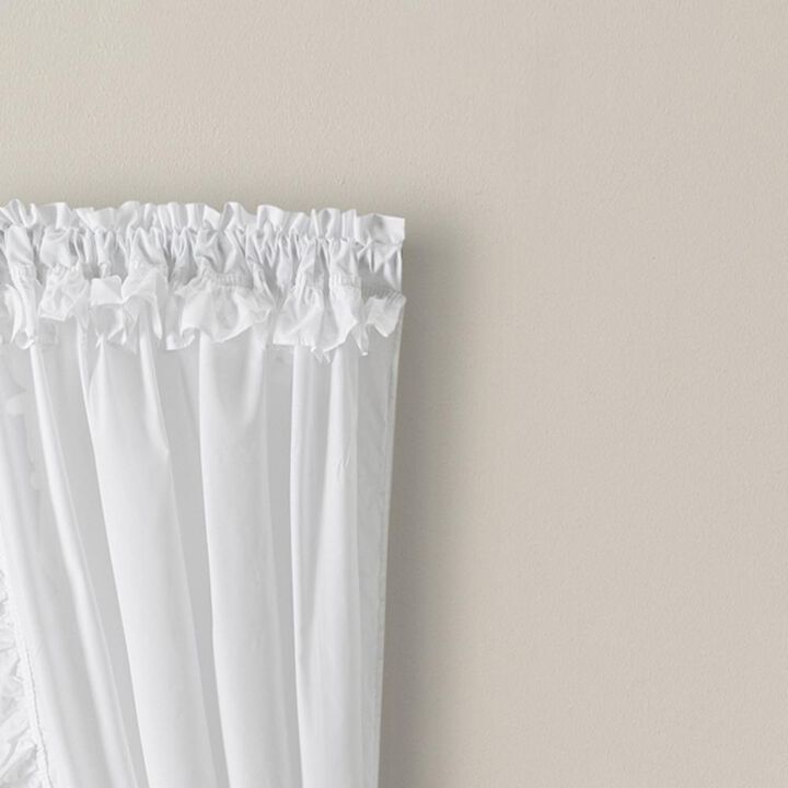 Ellis Home Classic Narrow Ruffle 2-Piece White Color Rod Pocket Curtain Panel