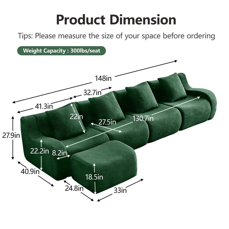 Jimbep L-Shaped 4-Seat Boneless Sectional image number 4