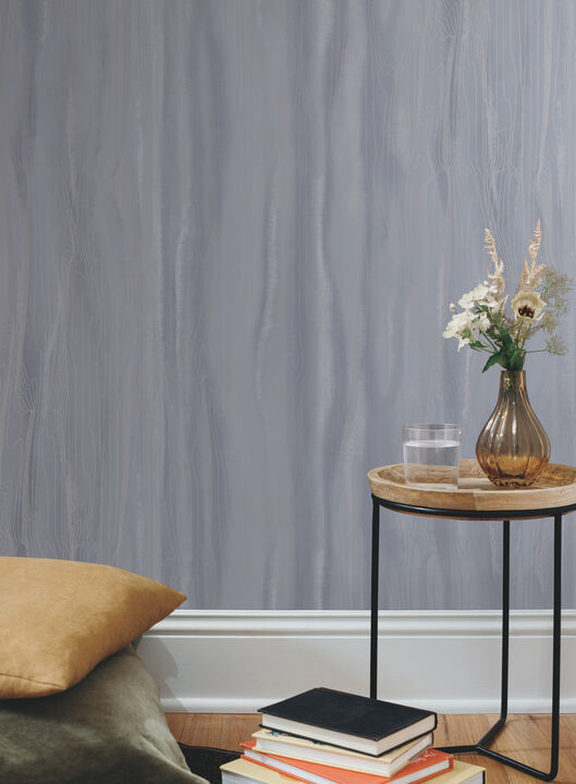 Fantasy Faux Bois Blue & Silver Wallpaper