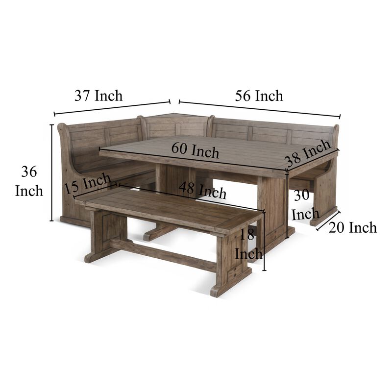 Yael 4pc Corner Breakfast Nook Set, Brown Dining Table Corner Bench
