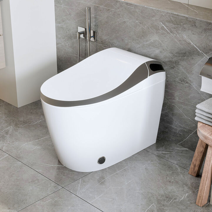 FUFU&GAGA Smart Toilet with Intelligent Seat Automatic Flip‑Cover Remote Flush Self‑Cleaning Nozzle 26.6 in. L × 15.2 in. W × 19.3 in. H White