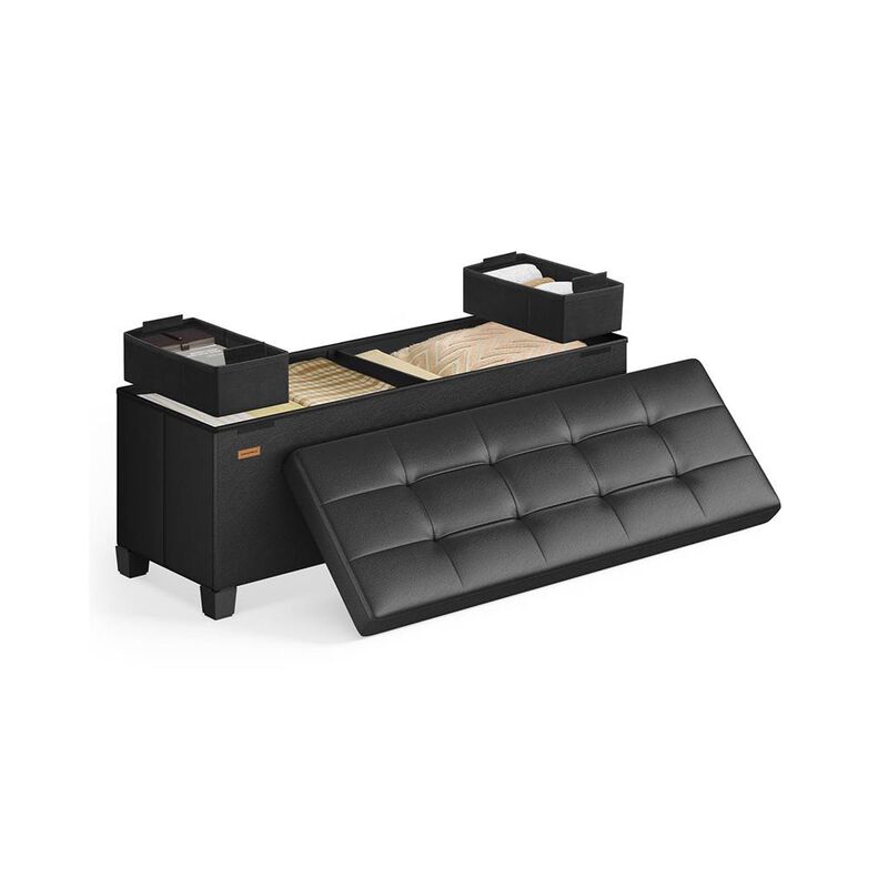 Tufted Storage Ottoman Bench with Legs &ndash; Decorative Organizer for Living Space or Bedroom D&eacute;cor