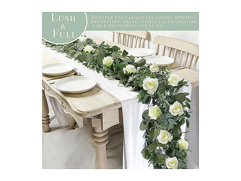 2 Pack Artificial Spring Eucalyptus Flower Garland White Roses 13 Ft Fake Floral image number 2