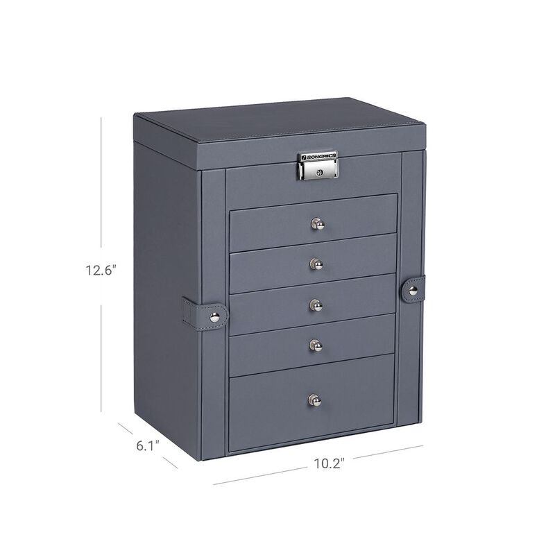 BreeBe Grey Jewelry Storage Box with 6 Drawers