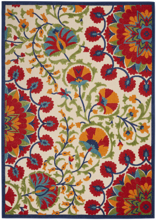 HomeRoots 5' X 8' Navy Blue Beige Green Blue And Red Floral Indoor Outdoor Area Rug