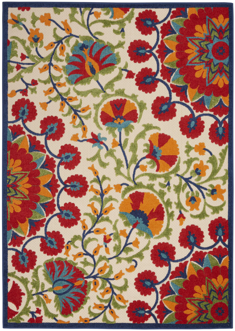 HomeRoots 5' X 8' Navy Blue Beige Green Blue And Red Floral Indoor Outdoor Area Rug image number 0