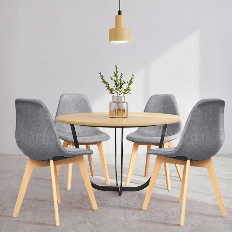 Hivvago 4 Pieces Modern Dining Chair Set with Wood Legs and Fabric Cushion Seat