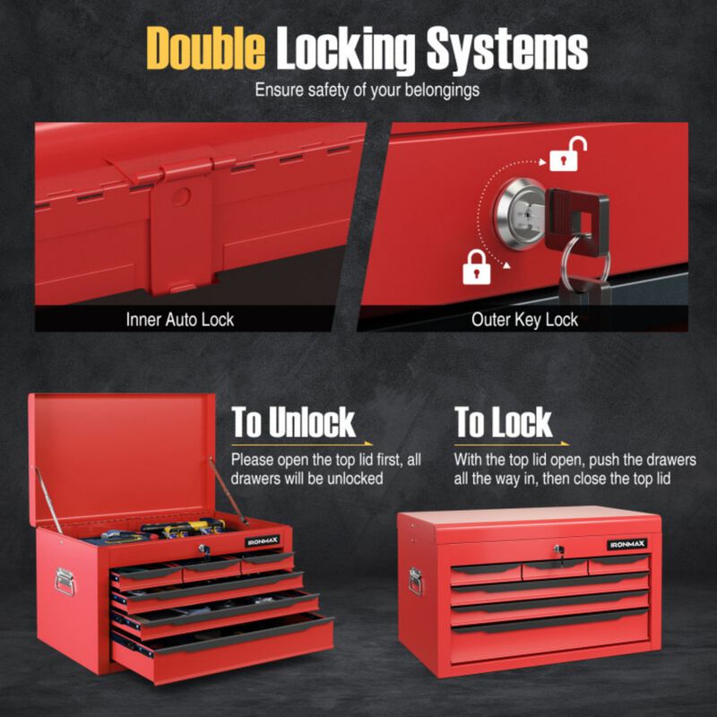 24" 6-Drawer Portable Tool Chest with Lock and Top Storage for Garage Repair Shop image number 5