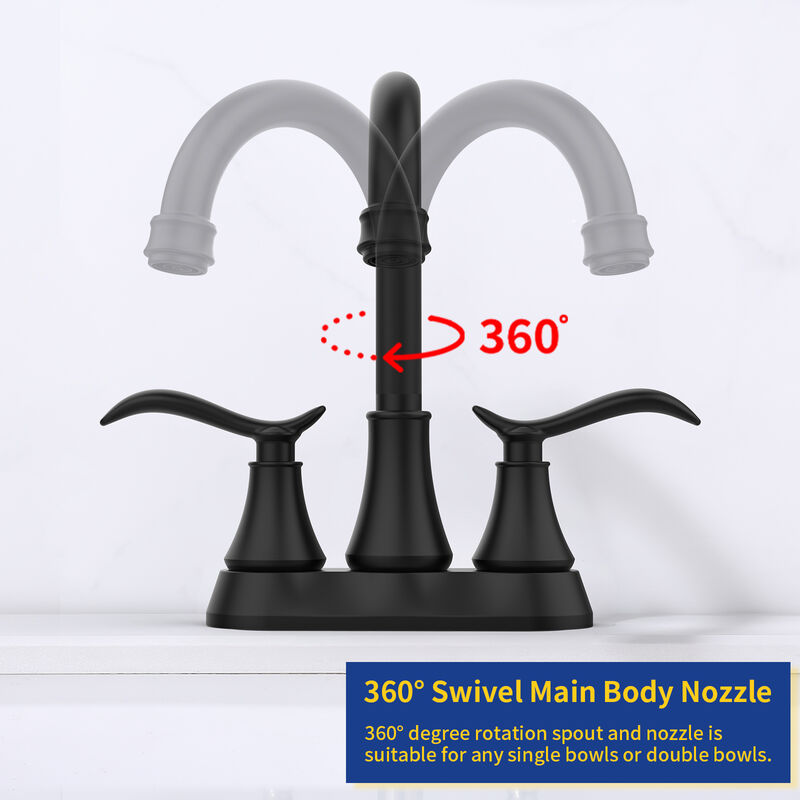 2-Handle Matte Black Vanity Sink Faucet with High Arc 360° Rotating Spout