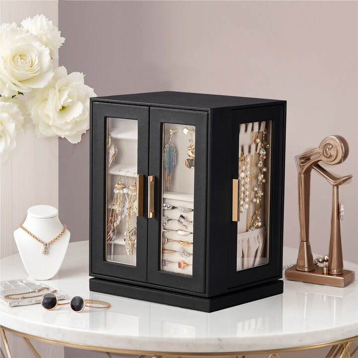 360&deg; Rotating Jewelry Box with 5 Drawers and Velvet Interior for Organized Storage
