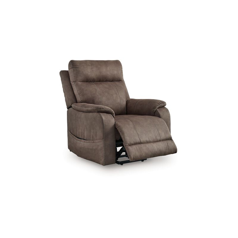Mead Power Recliner Chair, Heat, Massage, 35 Inch Brown Faux Leather - Benzara