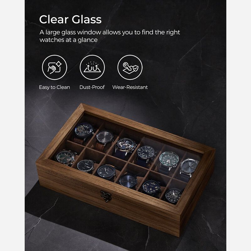 12-Slot Wooden Watch Box for Elegant Timepiece Storage