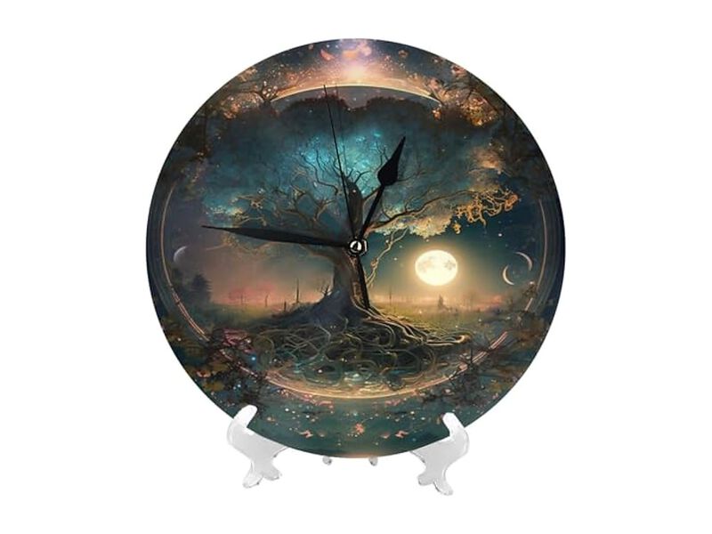Tree Of Life Moon Phase Style Wall Clock 10 Inch Silent Non Ticking Modern image number 1