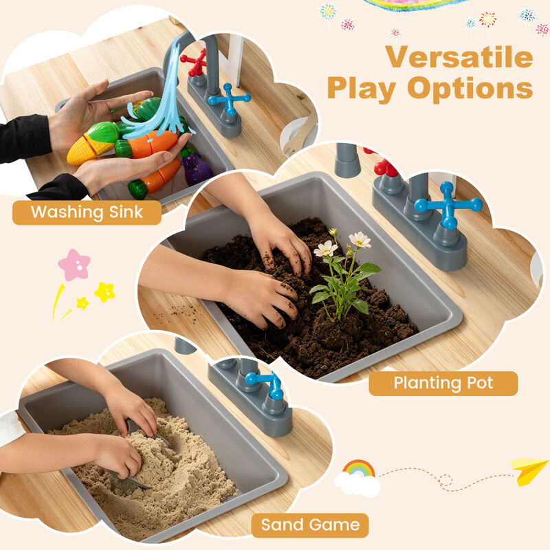 Kids Pretend Play Kitchen Set with Bench and Accessories image number 5