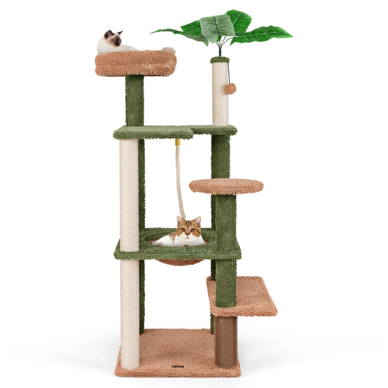 Multi-Level Cat Tree with Scratching Posts, Plush Perch, Rope, and Cozy Bed for Indoor Cats