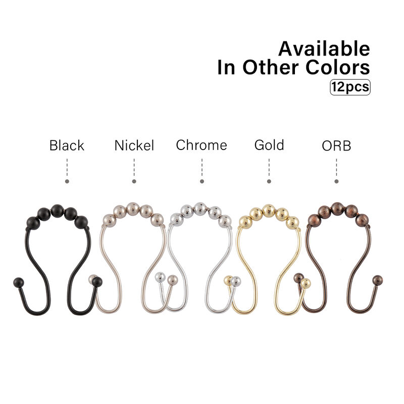 Rust-Proof Stainless Steel Double Shower Curtain Hooks with Smooth Rolling Balls, Set of 12 image number 9