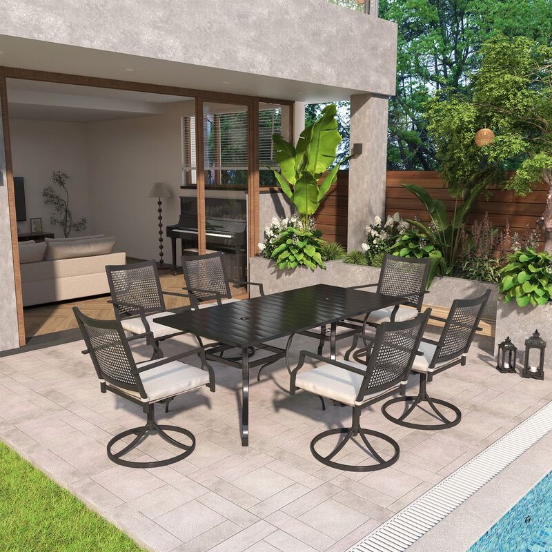 MONDAWE 8-Piece Patio Dining Set With  2 Pcs Square Steel Tables And 6 Pcs Steel Mesh Swivel Chairs, Black