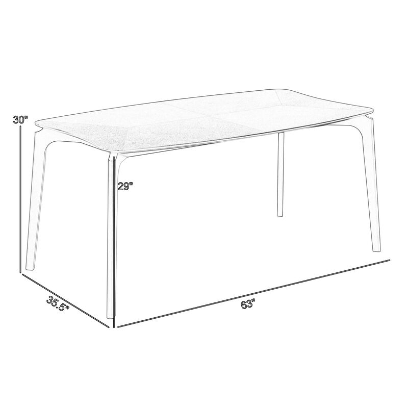 Kalie 63 Inch Dining Table, Tapered Legs, Wood Grain Finish, Charcoal Gray