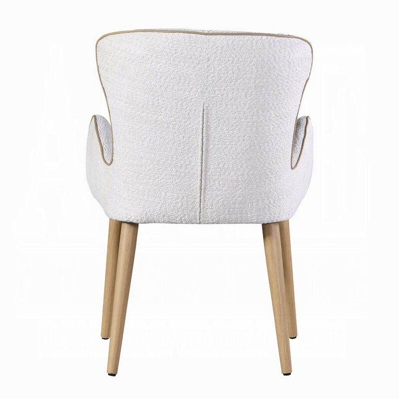 Willy Side Chair Set of 2, White Boucle, Soft Padding, Brown Wood Legs - Benzara