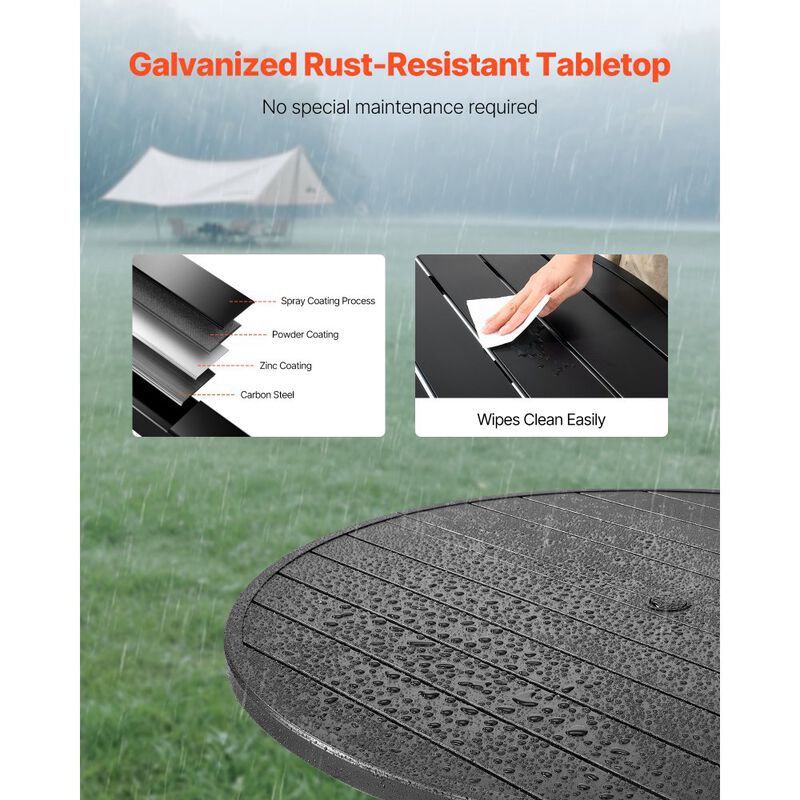 Outdoor Steel Patio Round Dining Table with Umbrella Hole for Lawn Garden-Black image number 6