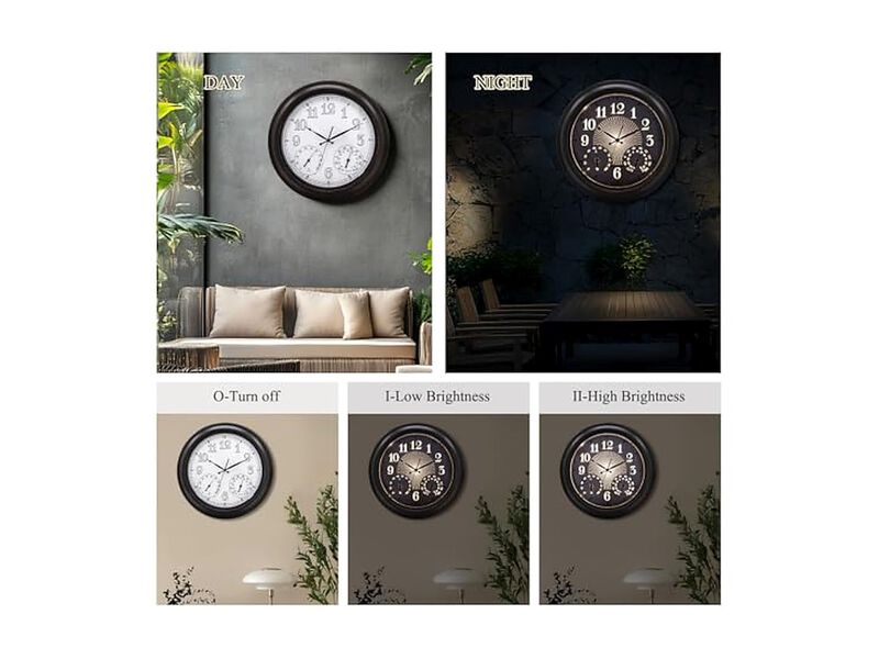 Thermometer Hygrometer Luminous Metal Pool Wall Clock 18 Inch Silent Non Ticking image number 3