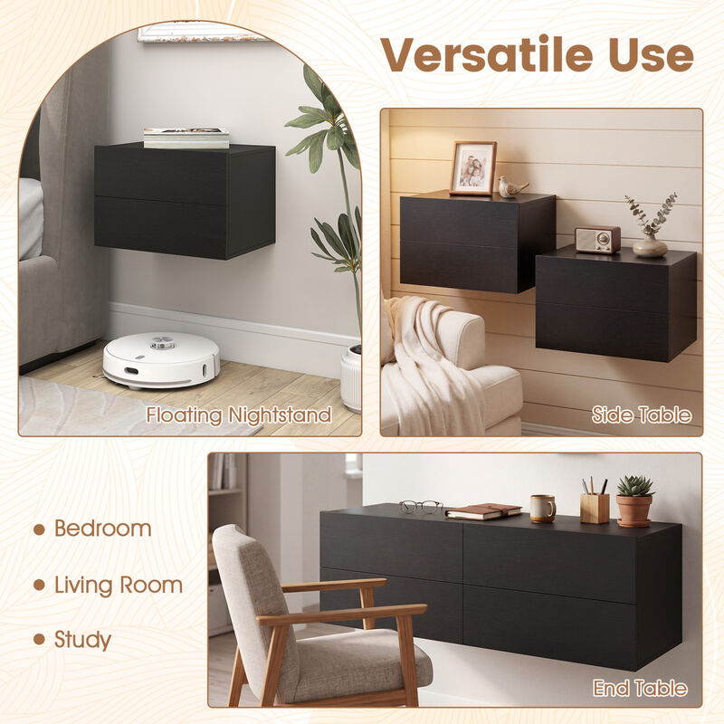 2 Packs Storage Drawers Wall Mounted Floating Nightstand for Bedroom image number 3