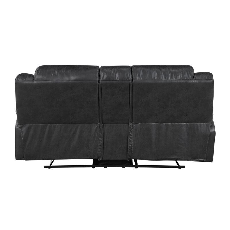 Henry Manual Double Reclining Loveseat w Console, Black Microfiber - Benzara