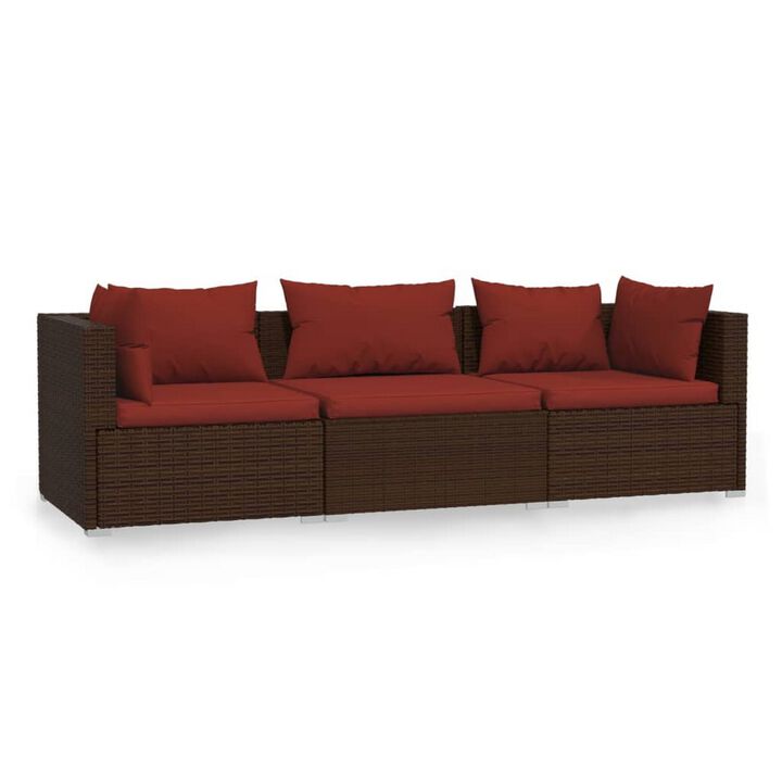 Faye 3pc Outdoor Modular Sectional Sofa Set, 3 Cushions, Red Brown - Benzara
