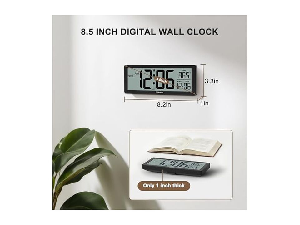 Digital Backlight Temperature Date Day Wall Clock 5 Inch Black Battery Operated