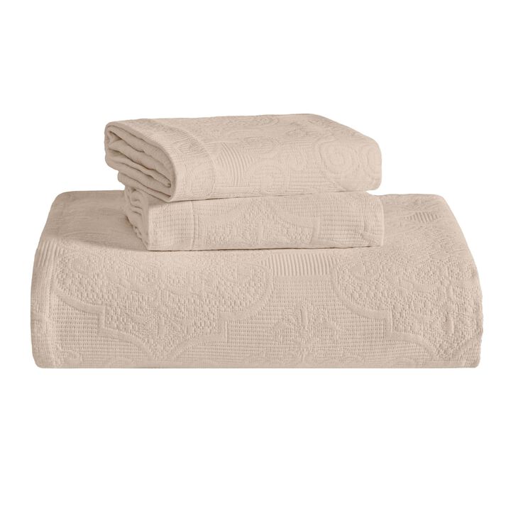 Medallion Pattern Cotton Jacquard Bedspread Set for Full Bedroom Update