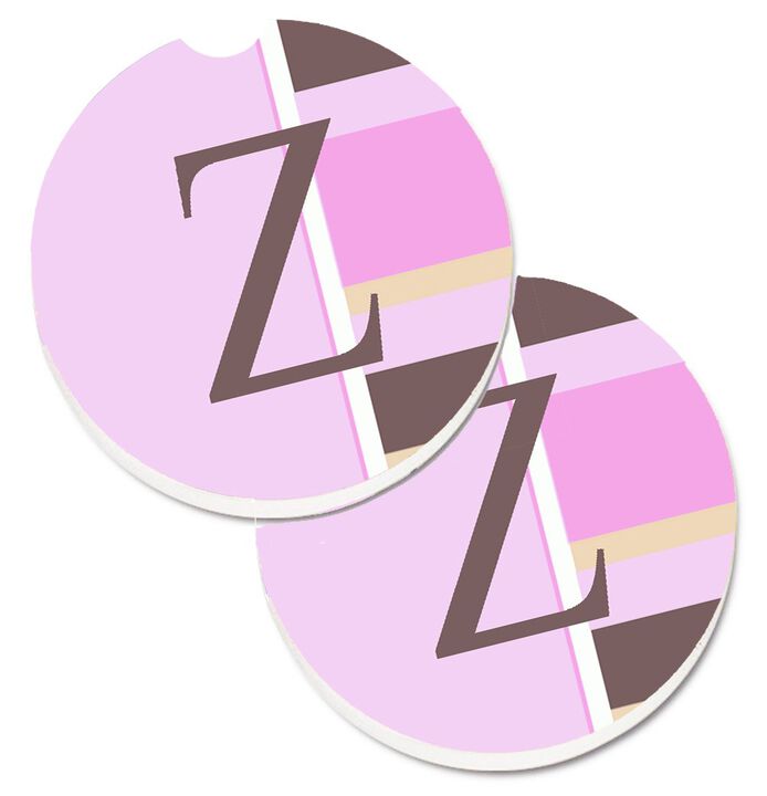 Caroline's Treasures Letter Z Initial Monogram - Pink Stripes Set of 2 Cup Holder Car Coasters CJ1005-ZCARC, 2.56, Multicolor