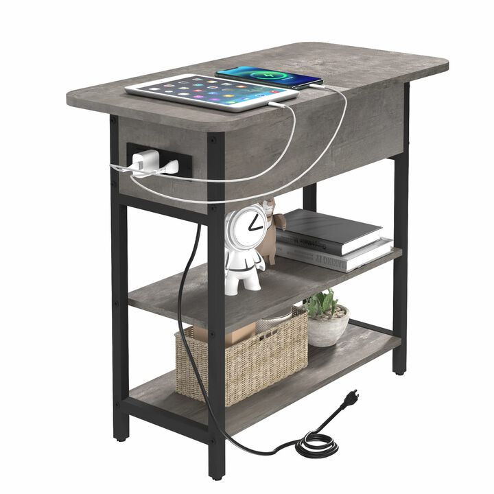 Yoobure End Table with Charging Station, Flip Top Side Table with USB Ports and Outlets, Sofa Couch Table Bedside Table for Livi