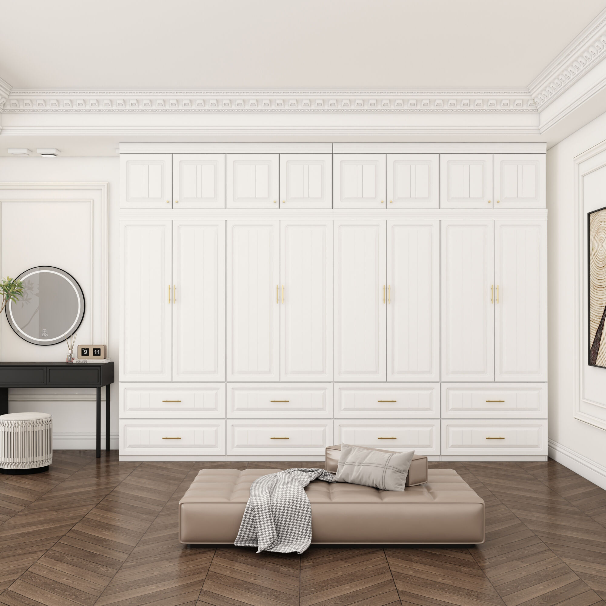 FUFU&GAGA Modern 8-Door Wardrobe with Drawers & Overhead Cabinet