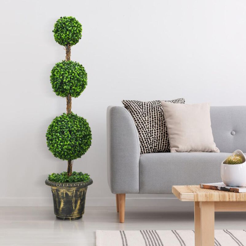 Hivvago 4 Feet Artificial Topiary Triple Ball Tree Plant