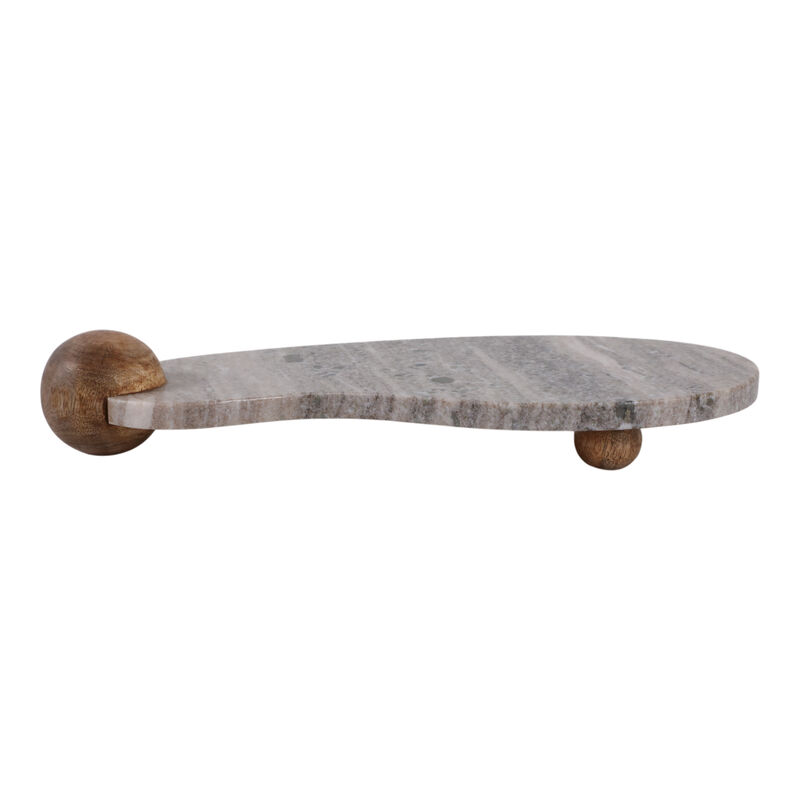 17x8" Curvy Marble Tray On Wood Ball Feet, Beige/b image number 0