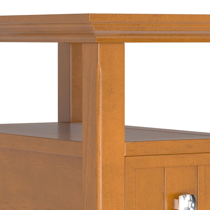 Acadian 14 inch Wide Solid Wood Transitional Narrow Side Table with Drawer in Light Golden Brown