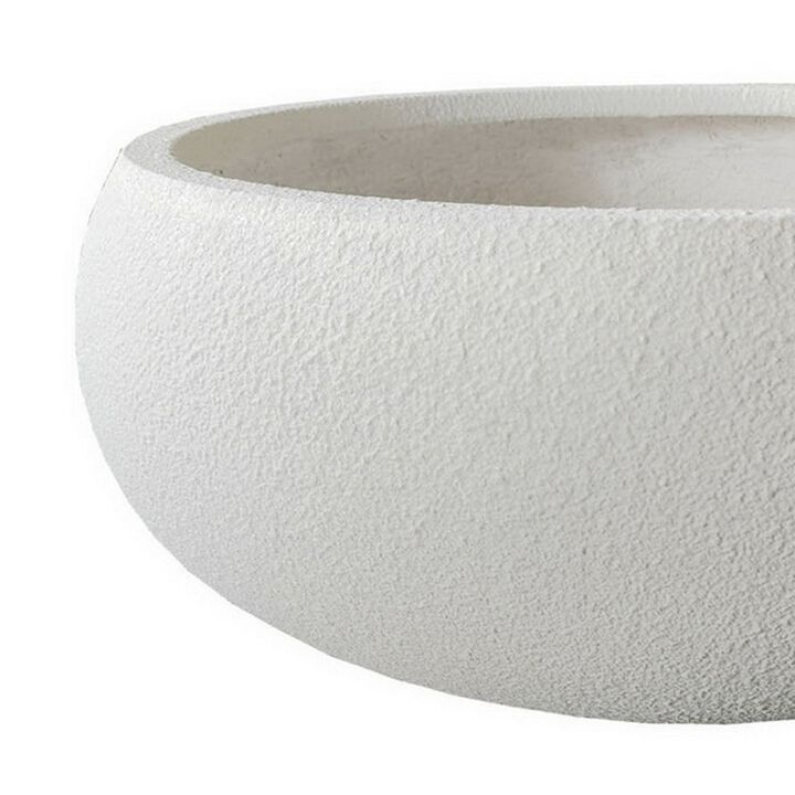 Keyan Accent Planter Set of 3, White Resin, Modern Smooth Bowl Shape - Benzara