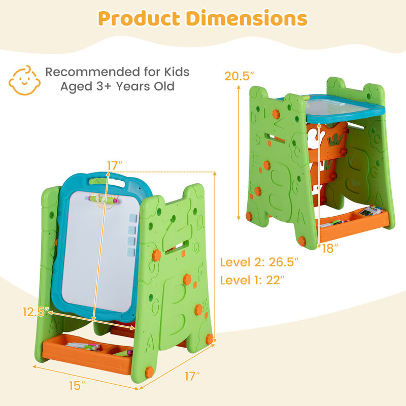 4-in-1 Kids Easel with Double-Sided Magnetic Board for Creative Activities image number 2
