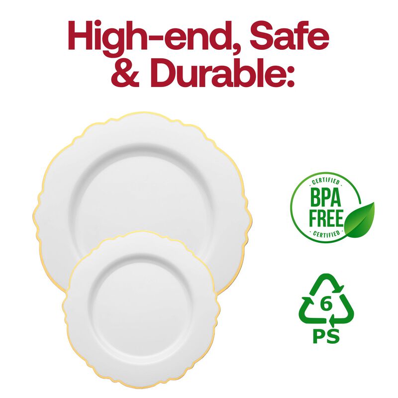7.5" White with Gold Rim Round Blossom Plastic Salad Plates (120 Plates) image number 4