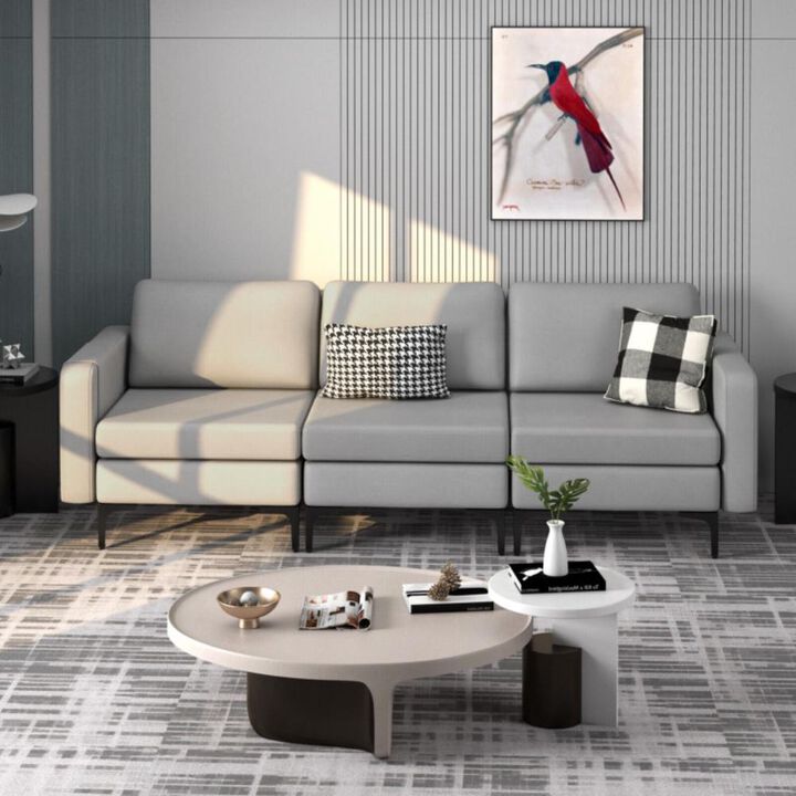 Hivvago 3-Seat Sectional Sofa Couch with Armrest Magazine Pocket and Metal Leg
