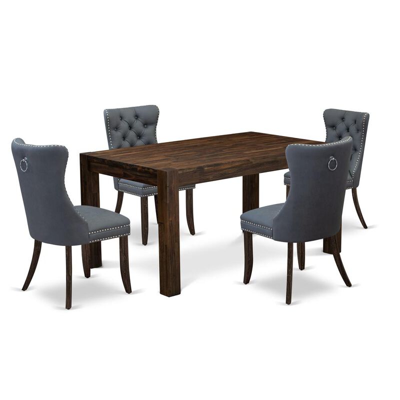 East West Furniture 5 Piece Dining Room Set Contains a Rectangle Rustic Wood Table and 4 Chairs